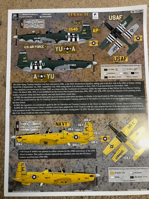 Aztec AZD72085 Beechcraft T-6 Texan II International Decals 1:72