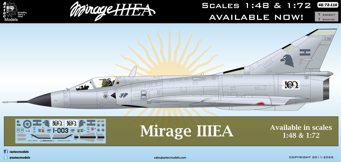 Aztec AZD72116 1:72 Dassault_Mirage IIIEA Argentina Low Visibility Version.