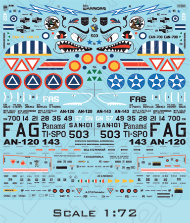 Aztec AZD72062 Latin Warriors AT-6 A-37 UH-1 P-38 Decals 1:72