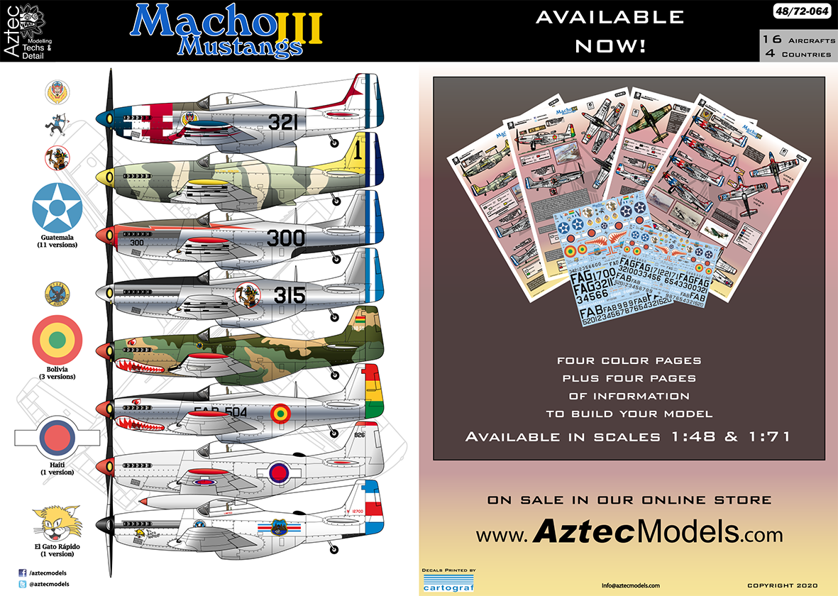 Aztec AZD72064 Macho Mustangs 3 Guatemala F-51D Decals 1:72