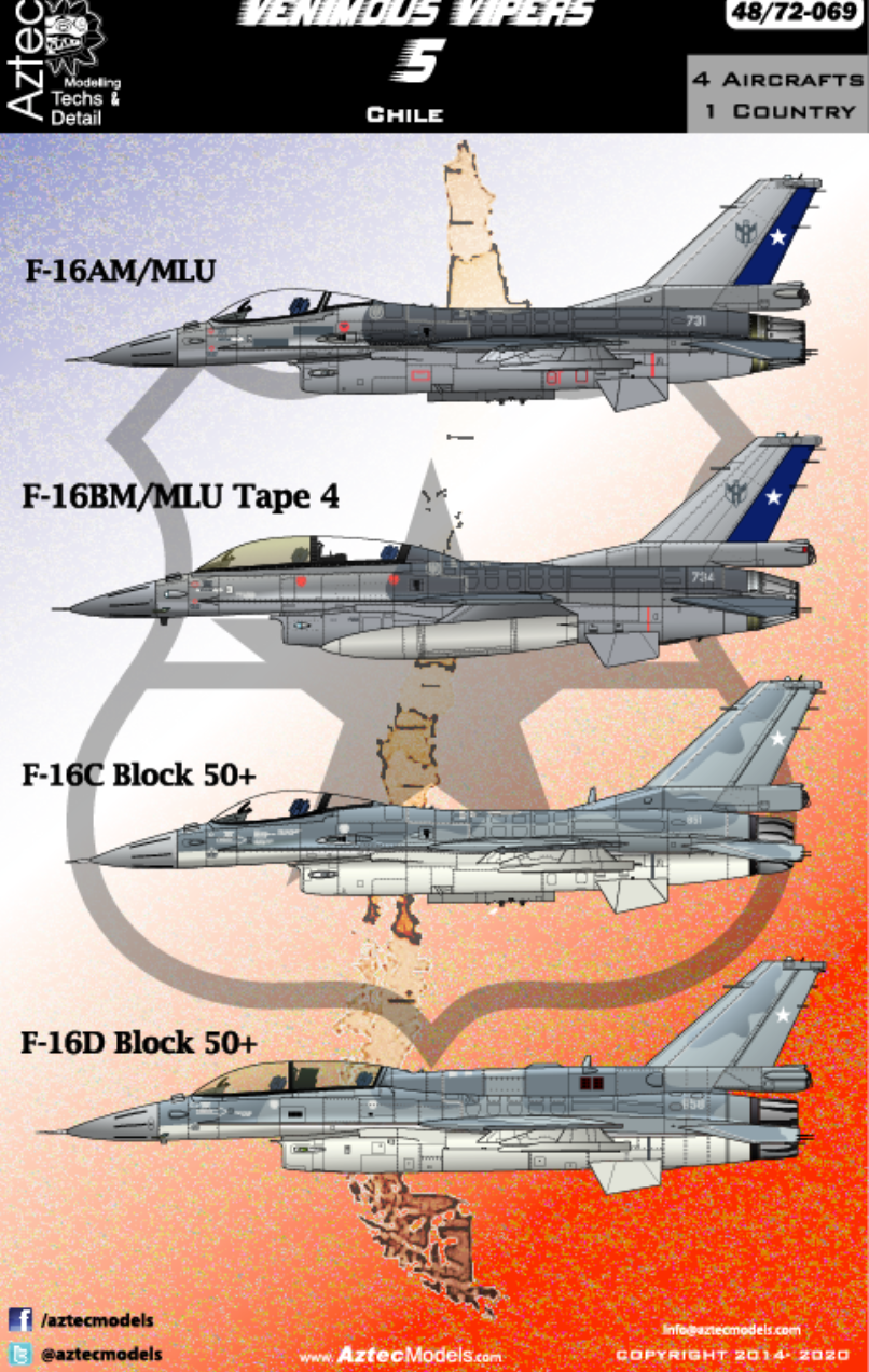 Aztec AZD72069 Venomous Vipers 5 Chile F-16AM/C/D Decals 1:72