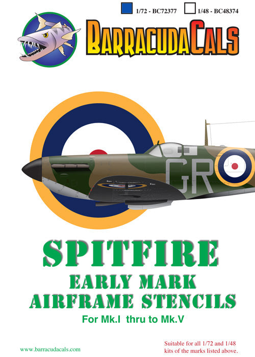 Barracuda Studios BC-72377 1:72 Spitfire Early Mark Airframe Stencils