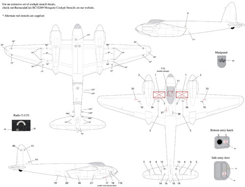 Barracuda BC-32268 DH Mosquito External Stencils 1:32
