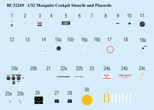 Barracuda Studios BC-32269 1:32 de Havilland Mosquito Cockpit Stencils