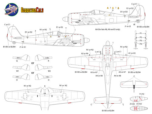 Barracuda BC-48373 Focke-Wulf Fw-190A/F/D Airframe Stencils 1:48