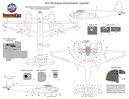 Barracuda Studios BC-72165 1:72 de Havilland Mosquito Airframe Stencils