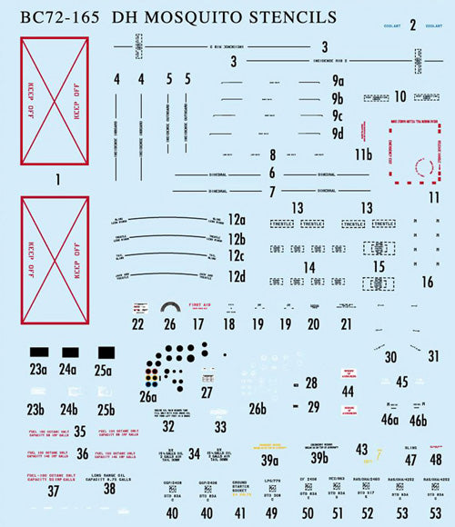 Barracuda Studios BC-72165 1:72 de Havilland Mosquito Airframe Stencils