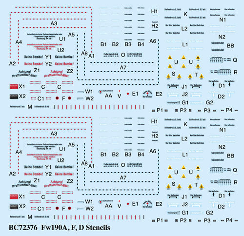 Barracuda BC-72376 Focke-Wulf Fw-190A/F/D Airframe Stencils 1:72