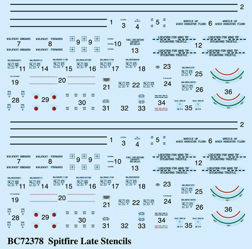 Barracuda Studios BC-72378 1:72 Spitfire Later Marks Airframe Stencils