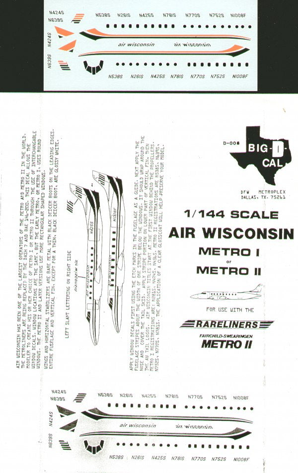 Big-D-Cal BDCD006 1:144 Metro I/Metro II Air Wisconsin