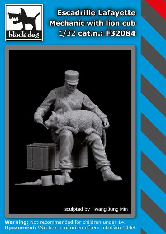 Blackdog BDF32084 1:32 WWI Escadrille Lafayete mechanic with lion cub