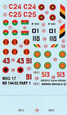 Berna Decals BER14402 1:144 African Air Forces MiG-17 Part 1