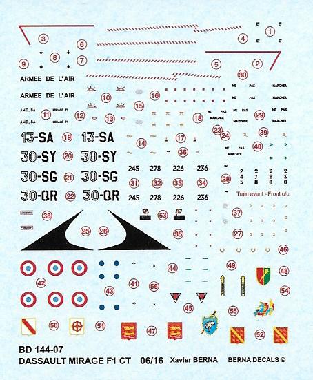Berna Decals BER14407 1:144 Dassault Mirage F1 CT Decals