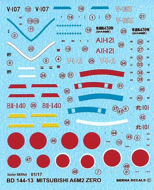 Berna Decals BER14413 1:144 Mitsubishi A6M2 Zero Model 21: Sakai