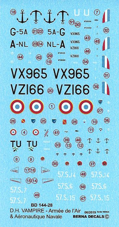 Berna Decals BER14428 1:144 de Havilland Vampire Mk.5 French