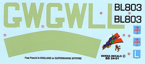 Berna Decals BER24001 1:24 Supermarine Spitfire Mk.Vb Free French