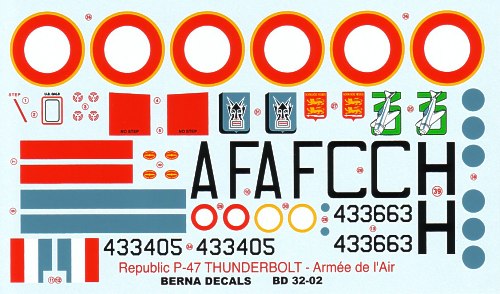 Berna Decals BER32002 1:32 Republic P-47D Thunderbolt 'Bubbletop' French service