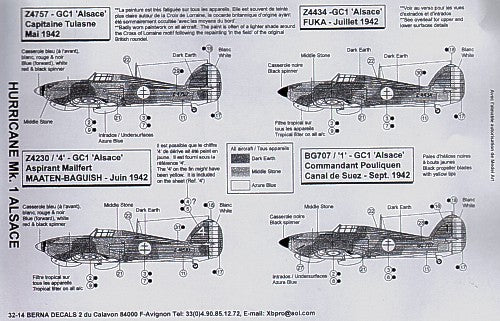 Berna Decals BER32014 1:32 Hawker Hurricane Mk.I French GC1 Alsace