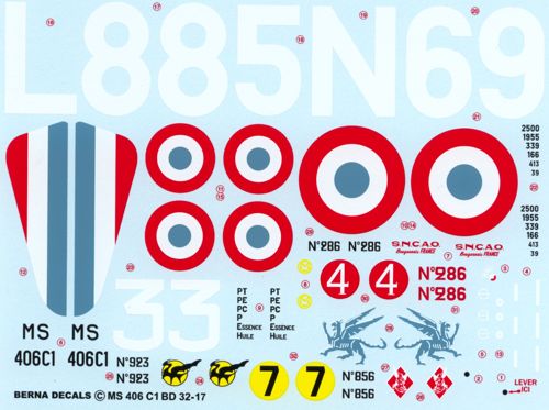 Berna Decals BER32017 1:32 Morane-Saulnier MS.406C1 ACES