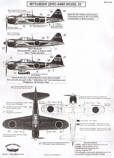 Berna Decals BER32020 1:32 Mitsubishi Zero A6M5-7 Model 52-63: Morioka