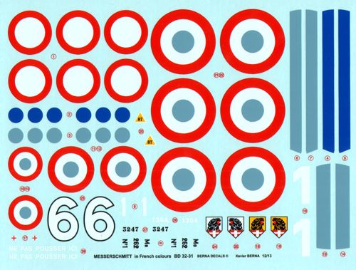 Berna Decals BER32031 1:32 Messerschmitt Bf-109 / Bf-110 / Me-262 French colours