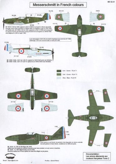 Berna Decals BER32031 1:32 Messerschmitt Bf-109 / Bf-110 / Me-262 French colours