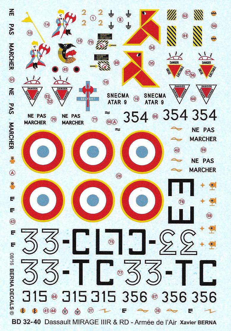 Berna Decals BER32040 1:32 Dassault_Mirage IIIR & IIIRD: 33-CL