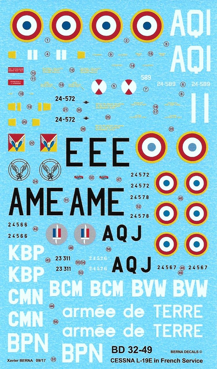 Berna Decals BER32049 1:32 Cessna L-19E in French service : 24-589 code AQI