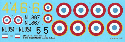 Berna Decals BER32076 1:32 French de Havilland D.H.82 Tiger Moth: EC 2/595 Tong