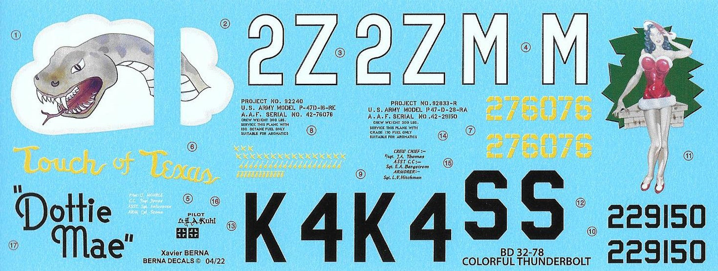 Berna Decals BER32078 1:32 Republic P-47D Touch of Texas