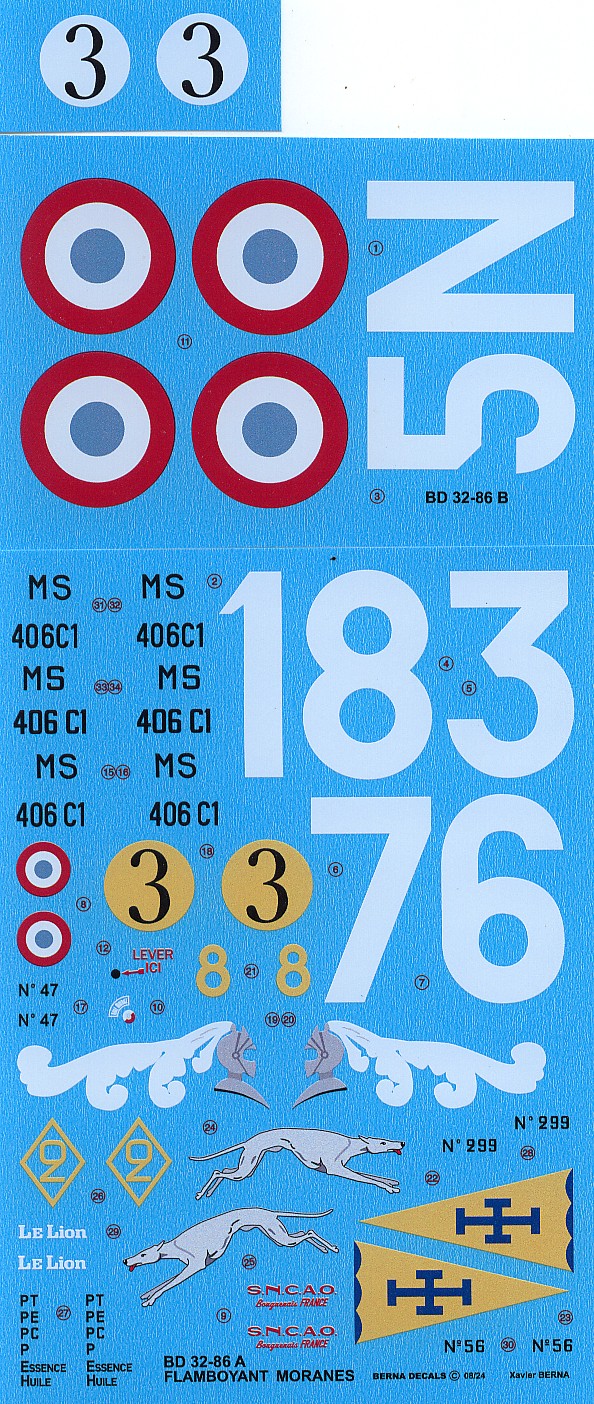 Berna Decals BER32086 1:32 Morane-Saulnier MS.406 GC I/7