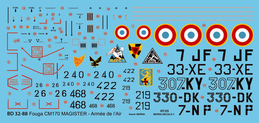 Berna Decals BER32088 1:32 Fouga CM170 Magister Armee de l'air