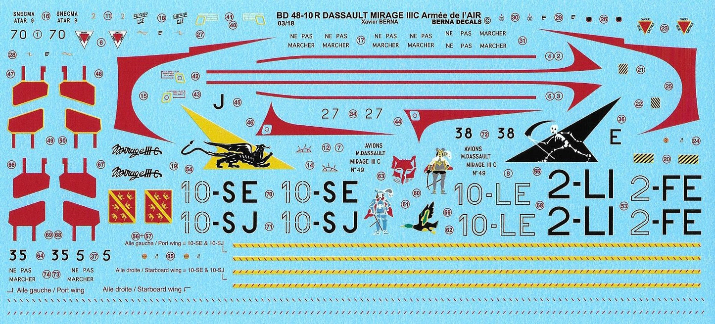 Berna Decals BER48010R 1:48 Dassault_Mirage IIIC