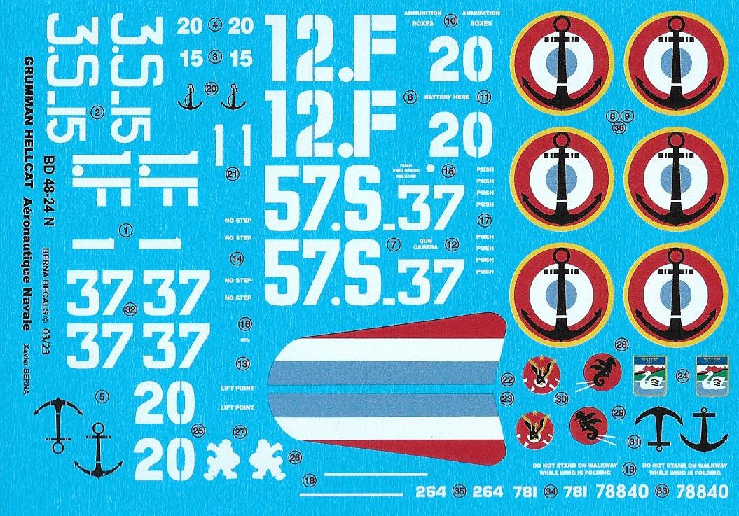 Berna Decals BER48024N 1:48 Grumman F6F-5 Hellcat French