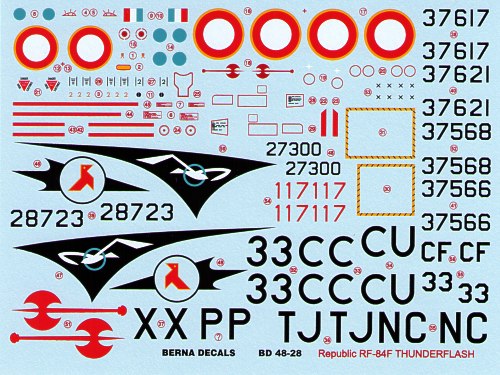 Berna Decals BER48028 1:48 Republic RF-84F Thunderflash in French Service