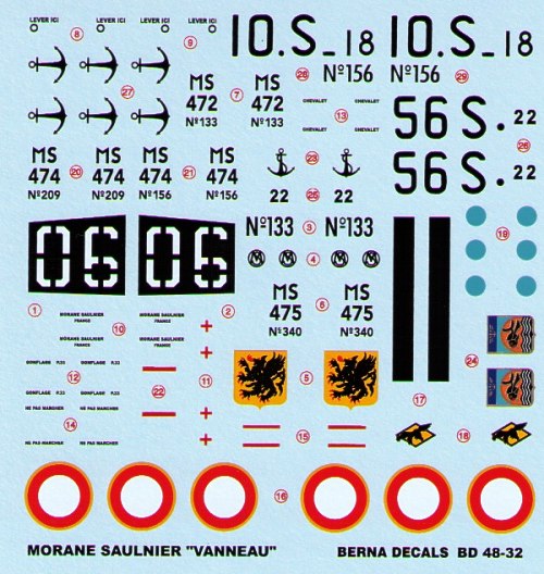 Berna Decals BER48032 1:48 Morane-Saulnier Vanneau
