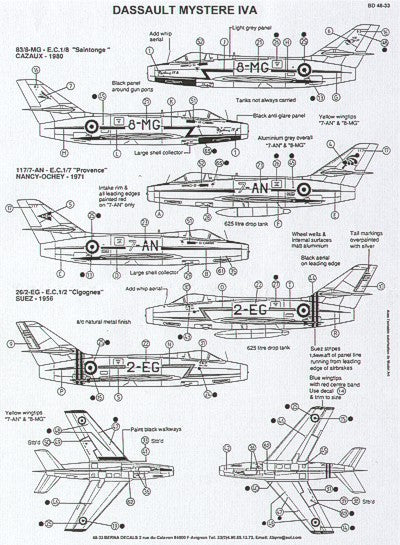 Berna Decals BER48033 1:48 Dassault Mystere IVA in French Service