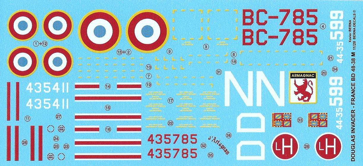 Berna Decals BER48038M 1:48 Martin B-26C Invader France