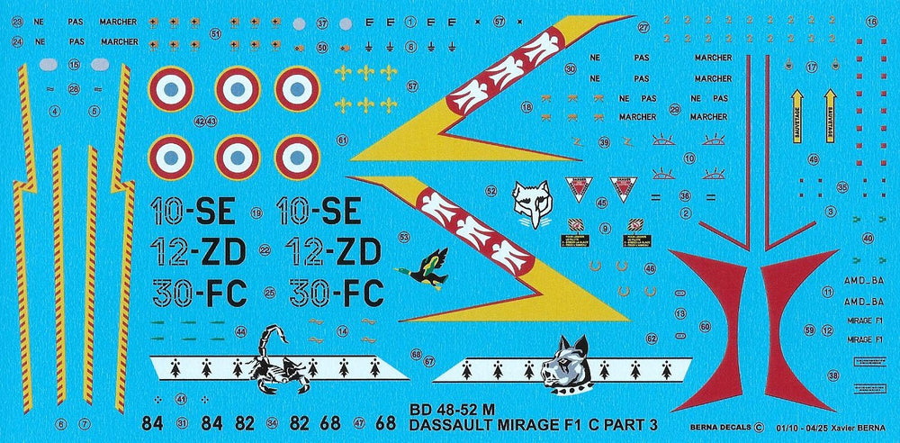 Berna Decals BER48052M 1:48 Dassault_Mirage F.1C Part 3 10-SE, 12-ZD, 30-FC