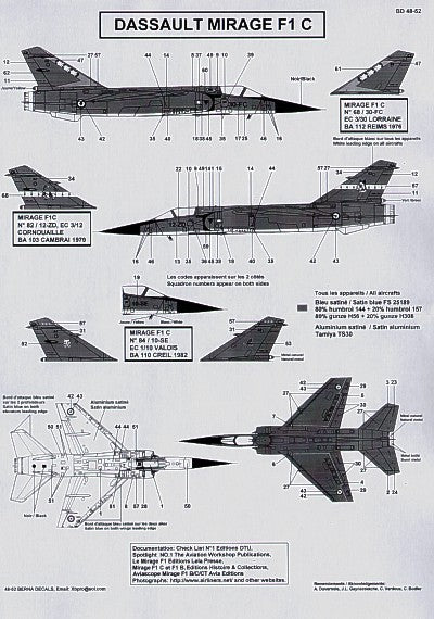 Berna Decals BER48052M 1:48 Dassault_Mirage F.1C Part 3 10-SE, 12-ZD, 30-FC