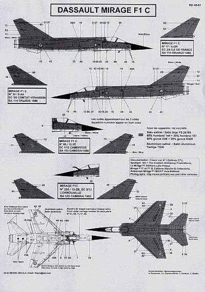 Berna Decals BER48053M 1:48 Dassault_Mirage F.1C