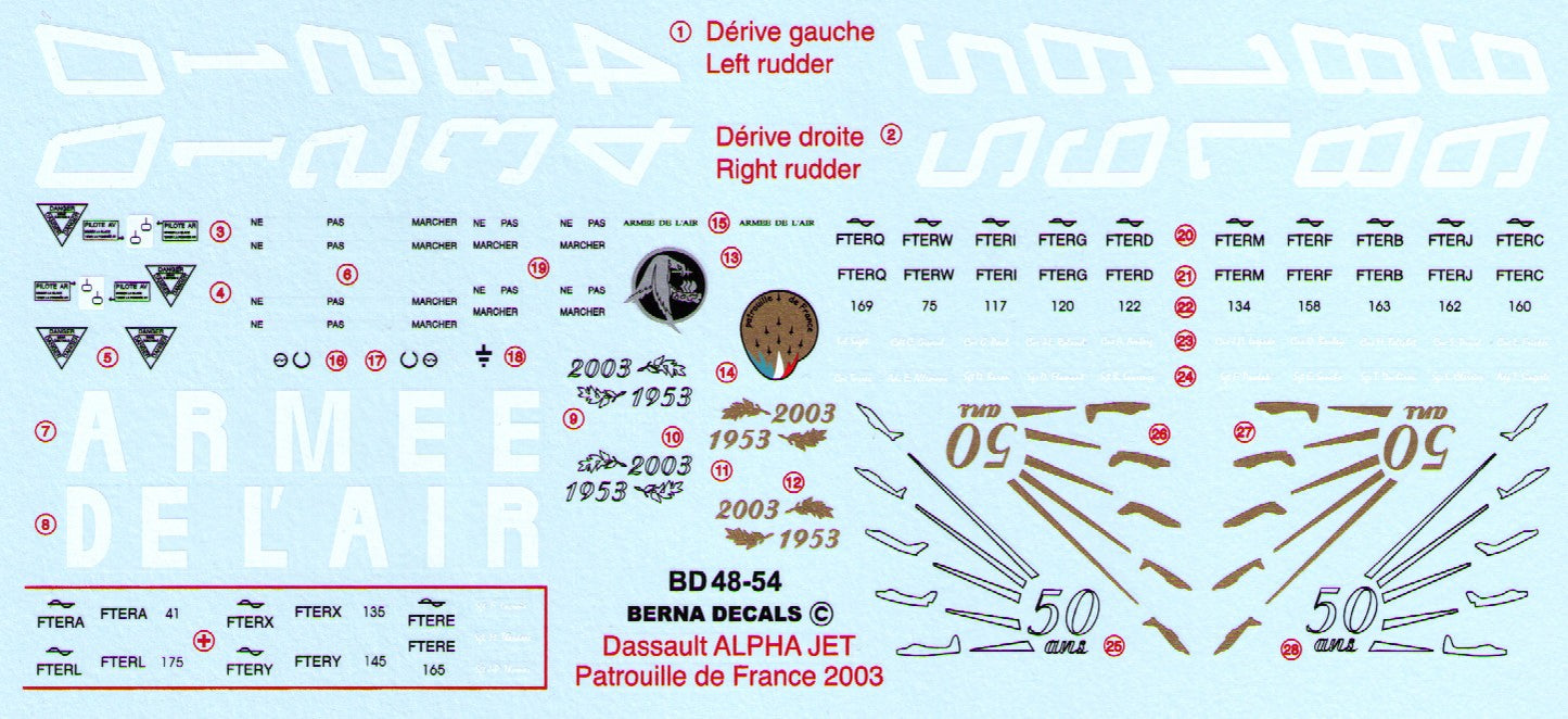Berna Decals BER48054R 1:48 Dassault Alpha Jet Patrouille de France 2003