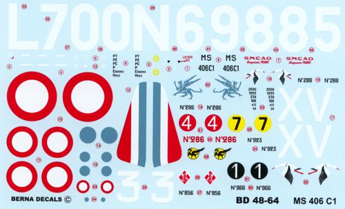 Berna Decals BER48064 1:48 Morane-Saulnier MS.406C1 ACES