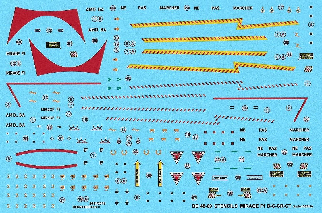 Berna Decals BER48069N 1:48 Dassault Mirage F.1 Stencils