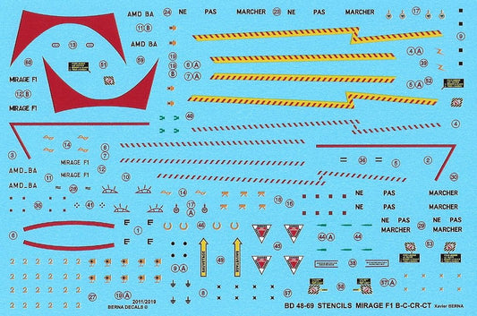 Berna Decals BER48069N 1:48 Dassault Mirage F.1 Stencils