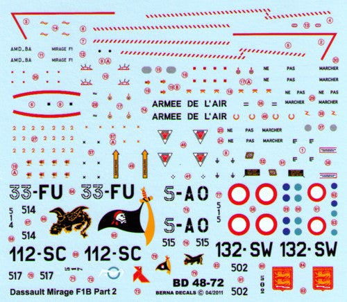 Berna Decals BER48072 1:48 Dassault_Mirage F.1B