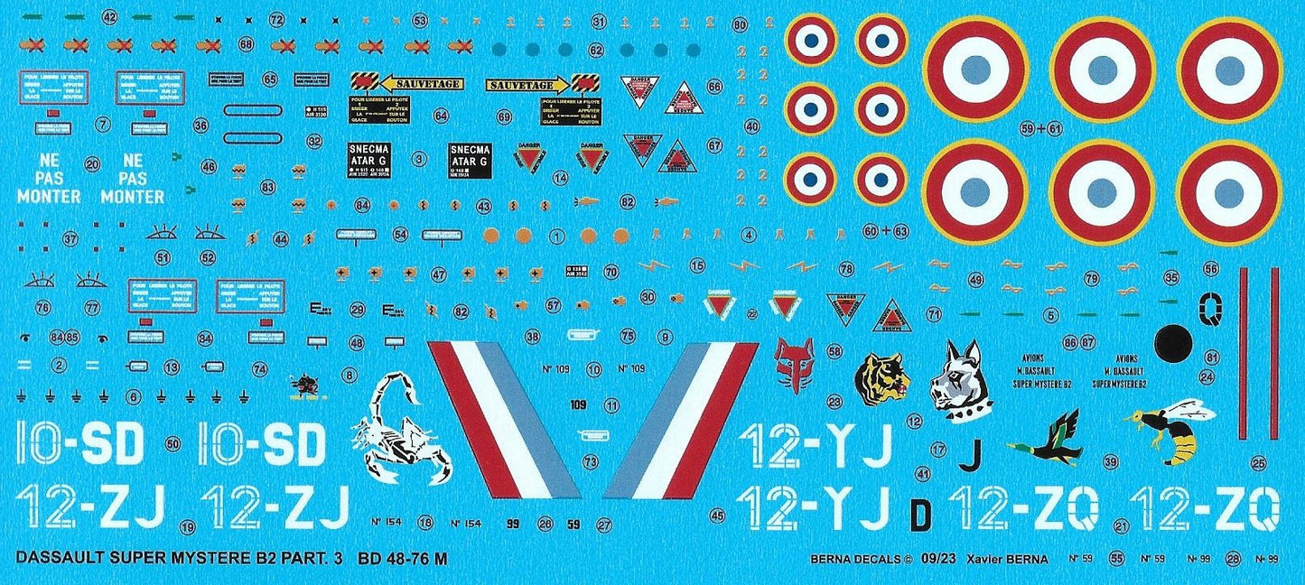 Berna Decals BER48076M 1:48 Dassault Super Mystere B2 Part 3
