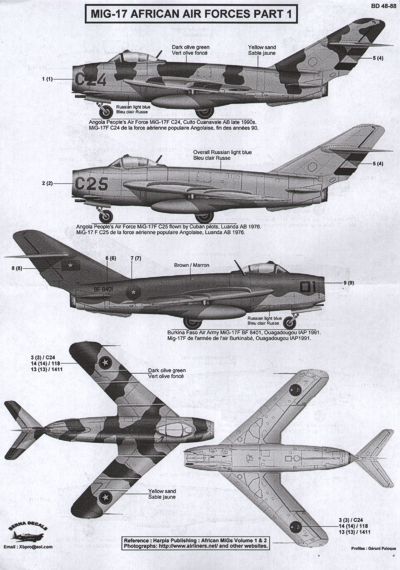 Berna Decals BER48088 1:48 African Air Forces MiG-17 Part 1
