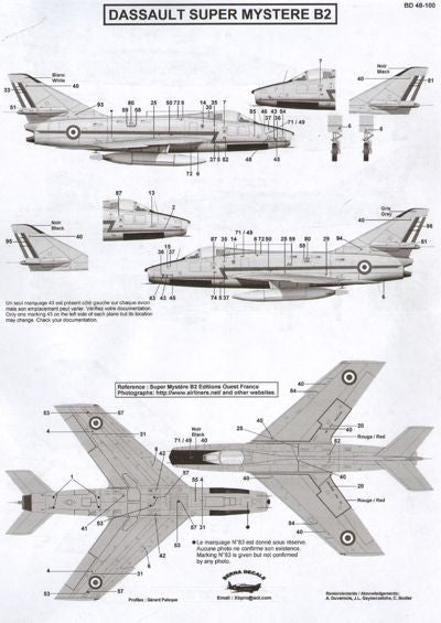 Berna Decals BER48100 1:48 Dassault Super Mystere B.2 Stencils & markings