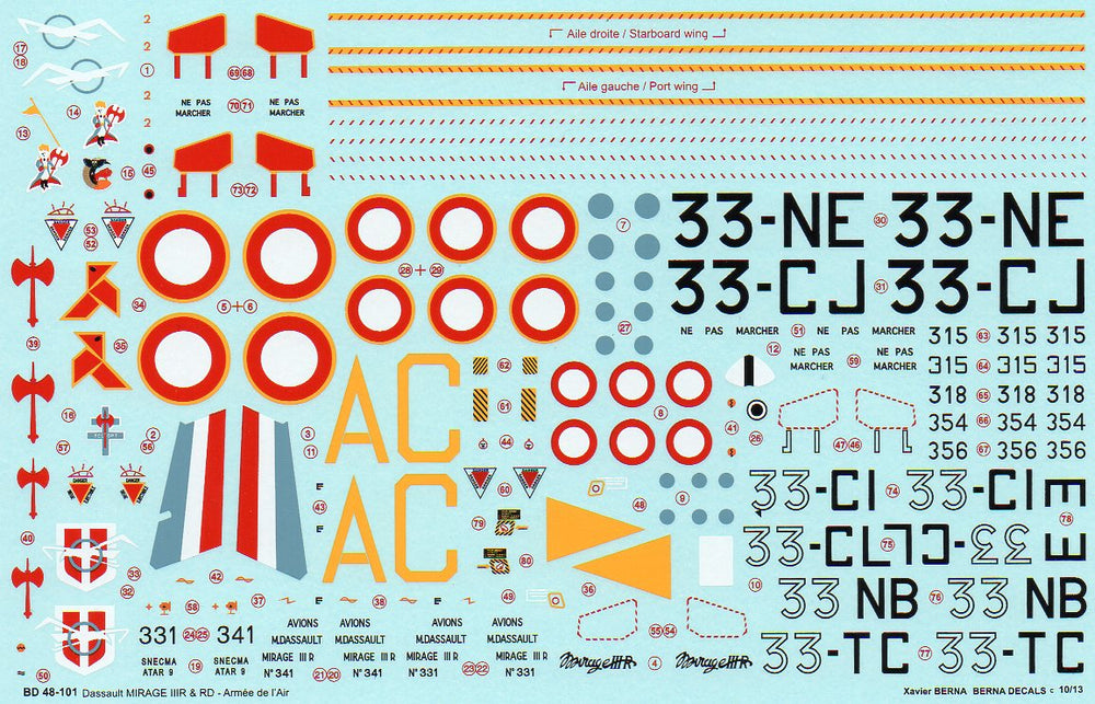 Berna Decals BER48101 1:48 Dassault Mirage IIIR & IIIRD